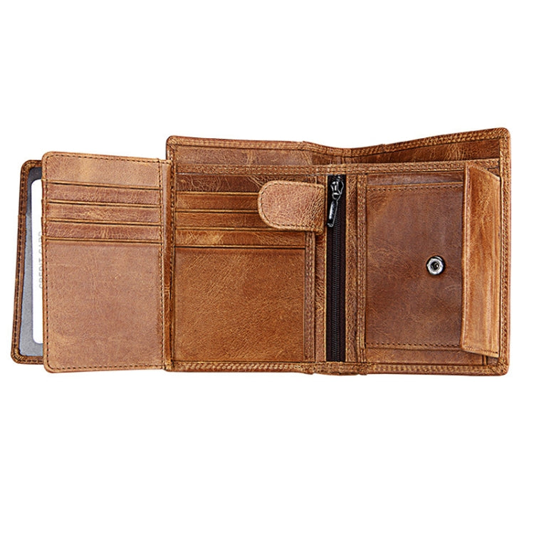 Genuine Cowhide Leather 3-folding Card Holder Wallet RFID Blocking Card Bag Protect Case for Men, Size: 13*10.2*2.5cm(Brown) - Antimagnetic RFID Package by PMC TechLife | Online Shopping South Africa | PMC TechLife | Buy Now Pay Later Mobicred