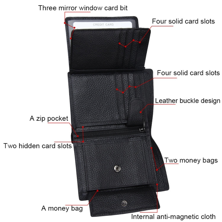 Genuine Cowhide Leather 3-folding Card Holder Wallet RFID Blocking Card Bag Protect Case for Men, Size: 13*10.2*2.5cm(Brown) - Antimagnetic RFID Package by PMC TechLife | Online Shopping South Africa | PMC TechLife | Buy Now Pay Later Mobicred
