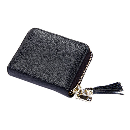 Genuine Cowhide Leather Solid Color Zipper Card Holder Wallet RFID Blocking Card Bag Protect Case Coin Purse with Tassel Pendant & 15 Card Slots for Women, Size: 11.1*7.6*3.5cm - Antimagnetic RFID Package by PMC Jewellery | Online Shopping South Africa | PMC Jewellery | Buy Now Pay Later Mobicred