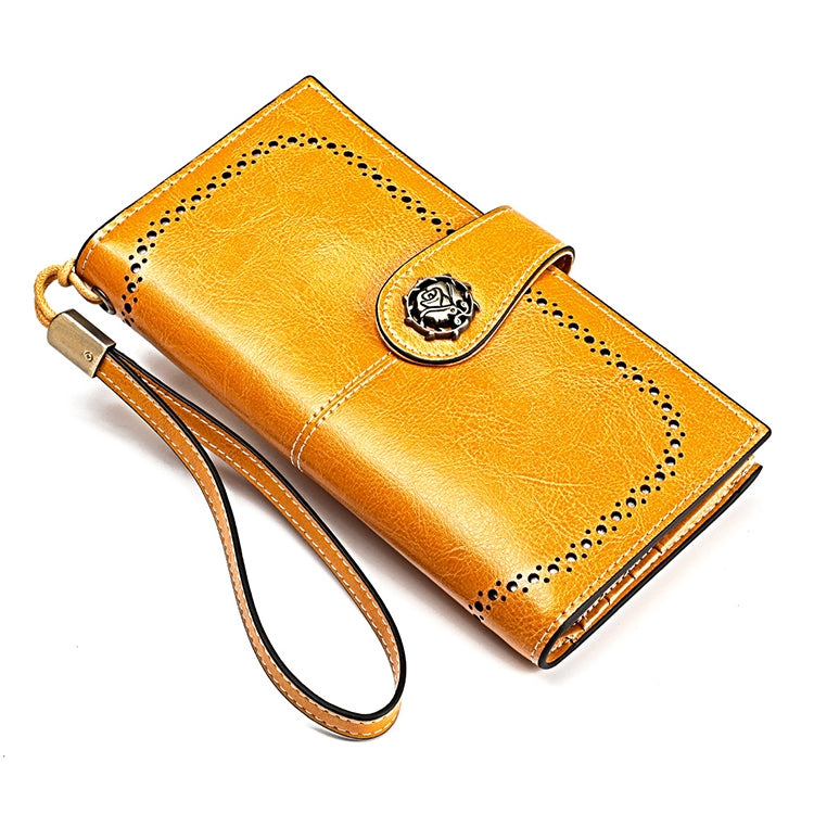 3526 Vintage Oil Wax Texture Large Capacity Long Multi-function Anti-magnetic RFID Wallet Clutch for Ladies (Yellow) - Antimagnetic RFID Package by PMC Jewellery | Online Shopping South Africa | PMC Jewellery | Buy Now Pay Later Mobicred