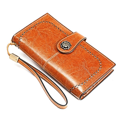 3526 Vintage Oil Wax Texture Large Capacity Long Multi-function Anti-magnetic RFID Wallet Clutch for Ladies (Brown) - Antimagnetic RFID Package by PMC Jewellery | Online Shopping South Africa | PMC Jewellery | Buy Now Pay Later Mobicred