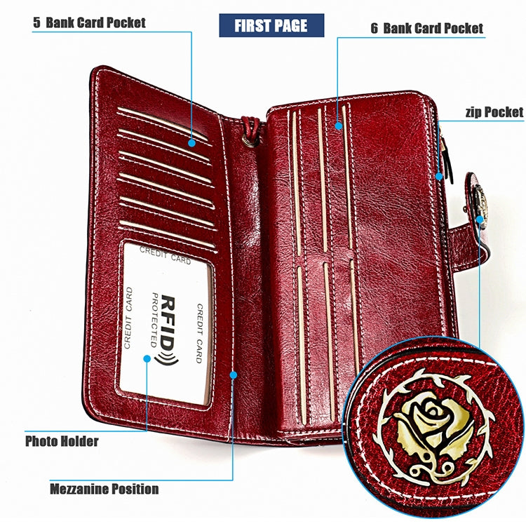 3556 Large Capacity Long Multi-function Anti-magnetic RFID Wallet Clutch for Ladies with Card Slots (Brown) - Antimagnetic RFID Package by PMC Jewellery | Online Shopping South Africa | PMC Jewellery | Buy Now Pay Later Mobicred