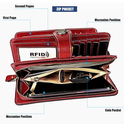 3555 Large Capacity Long Multi-function Anti-magnetic RFID Wallet Clutch for Ladies with Card Slots (Red) - Antimagnetic RFID Package by PMC Jewellery | Online Shopping South Africa | PMC Jewellery | Buy Now Pay Later Mobicred