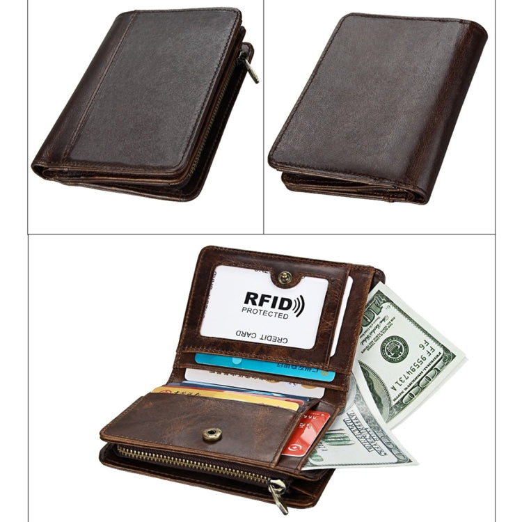 8231 Antimagnetic RFID Men Fashion Crazy Horse Textyure Genuine Leather Wallet Card Bag(Coffee) - Antimagnetic RFID Package by PMC Jewellery | Online Shopping South Africa | PMC Jewellery | Buy Now Pay Later Mobicred