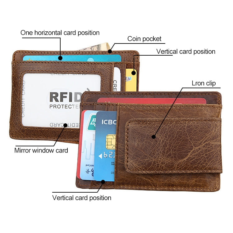 KB80 Antimagnetic RFID Crazy Horse Texture Oil Wax Leather Card Holder Wallet Billfold for Men and Women (Blue) - Antimagnetic RFID Package by PMC Jewellery | Online Shopping South Africa | PMC Jewellery | Buy Now Pay Later Mobicred