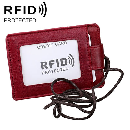 KB153 Antimagnetic RFID Leather Card Holder ID Card Badge with Lanyard(Red) - Antimagnetic RFID Package by PMC Jewellery | Online Shopping South Africa | PMC Jewellery | Buy Now Pay Later Mobicred