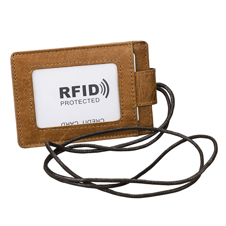 KB153 Antimagnetic RFID Leather Card Holder ID Card Badge with Lanyard(Yellowish-brown) - Antimagnetic RFID Package by PMC Jewellery | Online Shopping South Africa | PMC Jewellery | Buy Now Pay Later Mobicred