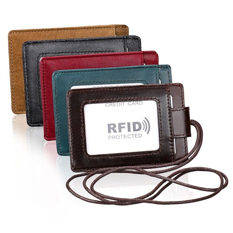 KB153 Antimagnetic RFID Leather Card Holder ID Card Badge with Lanyard(Yellowish-brown) - Antimagnetic RFID Package by PMC Jewellery | Online Shopping South Africa | PMC Jewellery | Buy Now Pay Later Mobicred