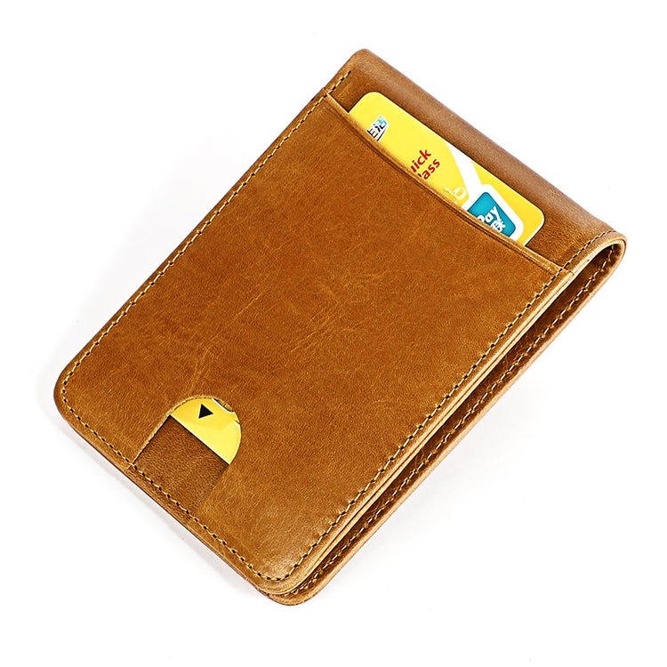 KB186 Antimagnetic RFID Mini Crazy Horse Texture Leather Billfold Card Wallet for Men and Women(Yellowish-brown) - Antimagnetic RFID Package by PMC Jewellery | Online Shopping South Africa | PMC Jewellery | Buy Now Pay Later Mobicred