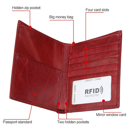 8235 Antimagnetic RFID Multi-function Crazy Horse Texture Leather Wallet Passport Bag(Red) - Antimagnetic RFID Package by PMC Jewellery | Online Shopping South Africa | PMC Jewellery | Buy Now Pay Later Mobicred