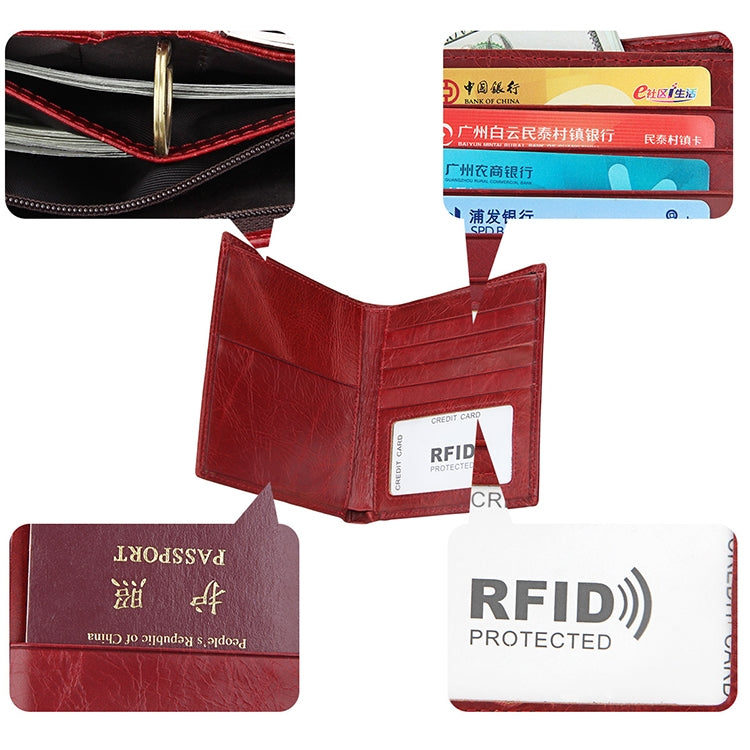 8235 Antimagnetic RFID Multi-function Crazy Horse Texture Leather Wallet Passport Bag(Red) - Antimagnetic RFID Package by PMC Jewellery | Online Shopping South Africa | PMC Jewellery | Buy Now Pay Later Mobicred