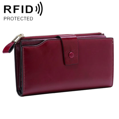 8236 Antimagnetic RFID Multi-function Oil Wax Leather Lady Wallet Large-capacity Purse (Purple) - Antimagnetic RFID Package by PMC Jewellery | Online Shopping South Africa | PMC Jewellery | Buy Now Pay Later Mobicred