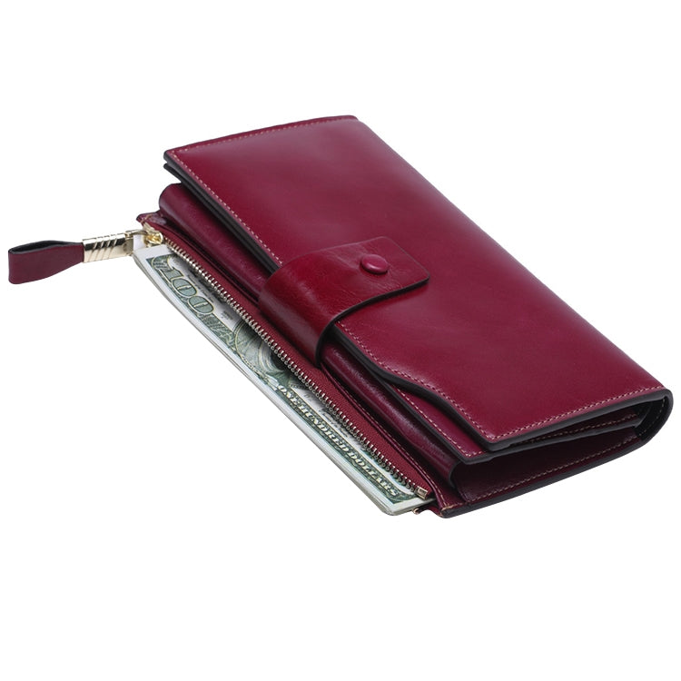 8236 Antimagnetic RFID Multi-function Oil Wax Leather Lady Wallet Large-capacity Purse (Purple) - Antimagnetic RFID Package by PMC Jewellery | Online Shopping South Africa | PMC Jewellery | Buy Now Pay Later Mobicred