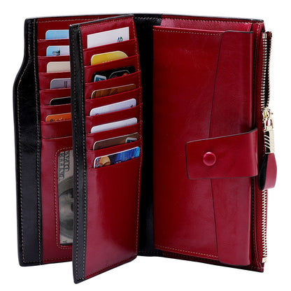 8236 Antimagnetic RFID Multi-function Oil Wax Leather Lady Wallet Large-capacity Purse (Red) - Antimagnetic RFID Package by PMC Jewellery | Online Shopping South Africa | PMC Jewellery | Buy Now Pay Later Mobicred