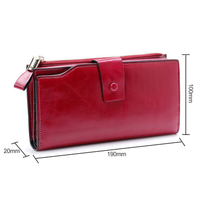 8236 Antimagnetic RFID Multi-function Oil Wax Leather Lady Wallet Large-capacity Purse (Red) - Antimagnetic RFID Package by PMC Jewellery | Online Shopping South Africa | PMC Jewellery | Buy Now Pay Later Mobicred