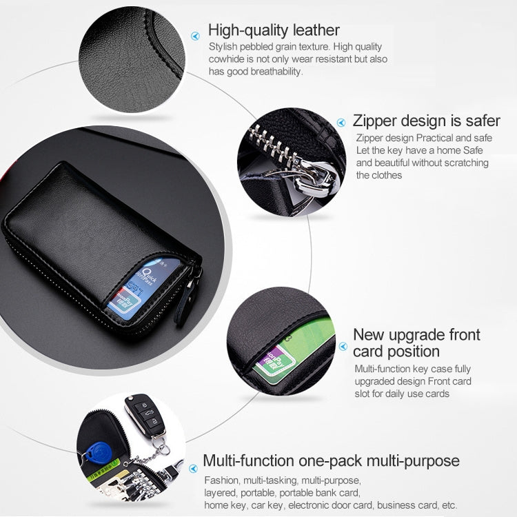 9106 Large-capacity Zipper Leather Keys Holder Bag Multi-function Wallet(Black) - free shipping - PMC TechLife - Order now!