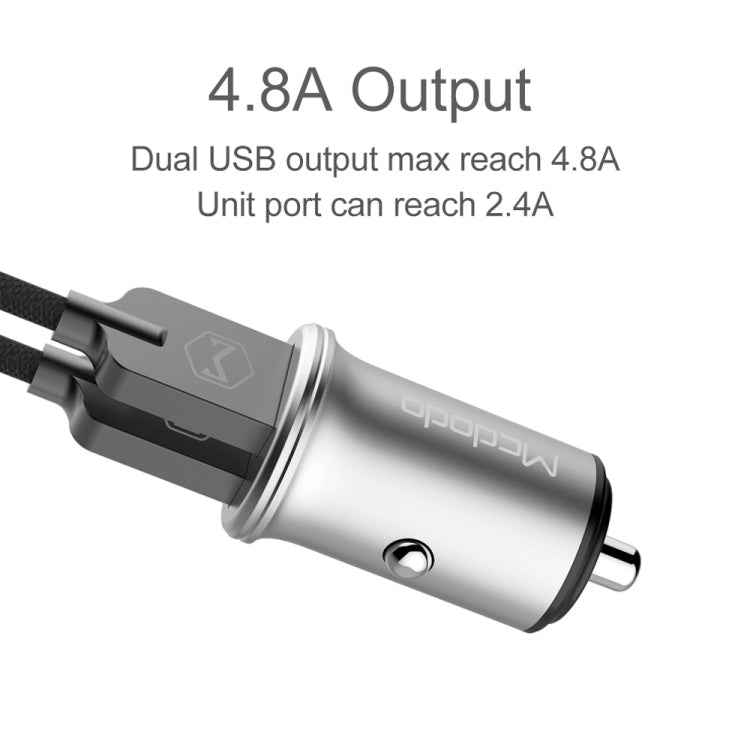 Mcdodo CC-3851 Dual USB Ports Smart Car Charger, For iPhone, iPad, Samsung, HTC, Sony, LG, Huawei, Lenovo, and other Smartphones or Tablet(Silver) - Car Charger by Mcdodo | Online Shopping South Africa | PMC Jewellery