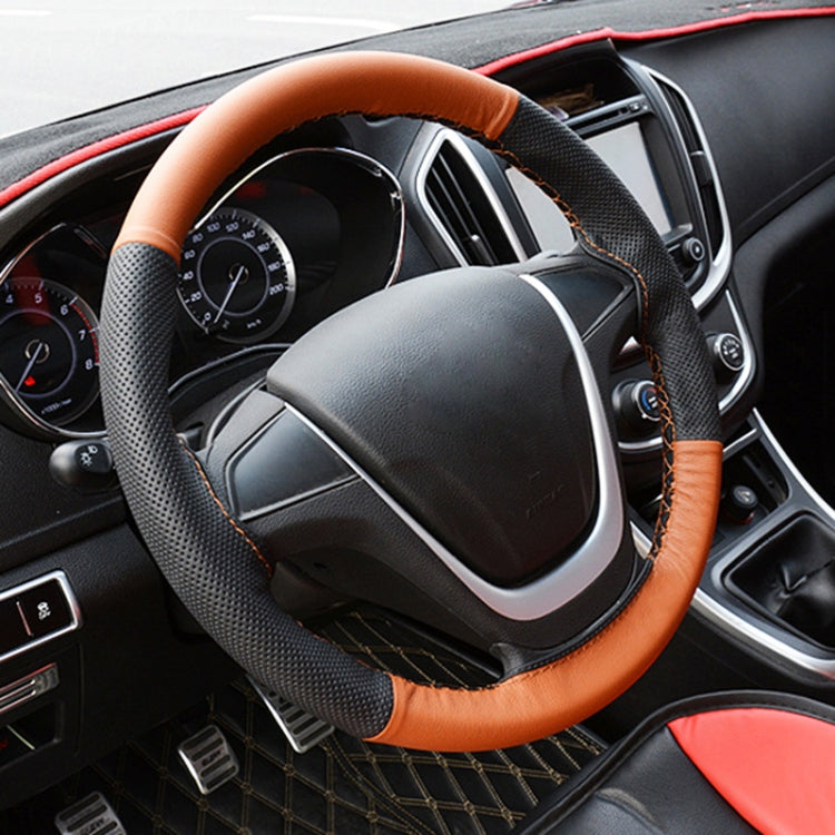 Car Genuine Leather Hand-stitched Adaptation Steering Wheel Cover, For Steering Wheel Size 37-38cm(Black) - free shipping - PMC TechLife - Order now!