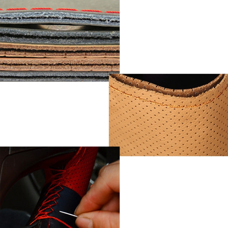 Car Genuine Leather Hand-stitched Adaptation Steering Wheel Cover, For Steering Wheel Size 37-38cm(Black) - free shipping - PMC TechLife - Order now!