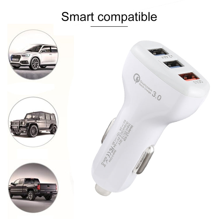 LZ-429 QC3.0 2.4A Three USB Ports Smart Quick Car Charger(White) - Car Charger by PMC TechLife | Online Shopping South Africa | PMC TechLife