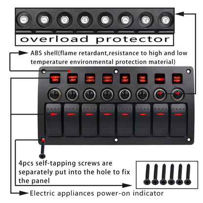 3Pin 8 Way Switches Combination Switch Panel with Light and Projector Lens for Car RV Marine Boat - Car Switches by PMC Jewellery | Online Shopping South Africa | PMC Jewellery