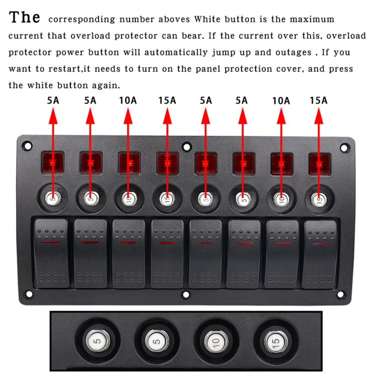 3Pin 8 Way Switches Combination Switch Panel with Light and Projector Lens for Car RV Marine Boat - Car Switches by PMC TechLife | Online Shopping South Africa | PMC TechLife