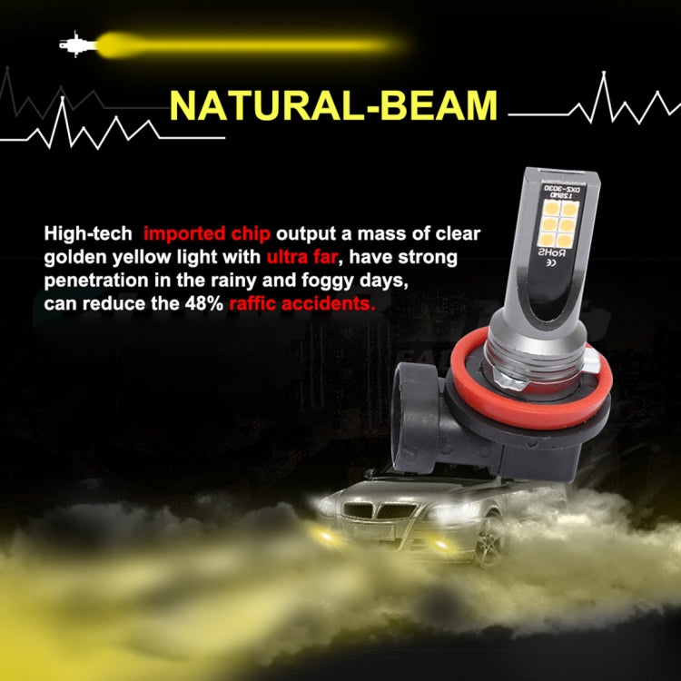 2 PCS H11 / H8 DC12V-24V / 12W / 3000K / 800LM 12LEDs SMD-3030 Car LED Fog Light (Yellow Light) - Fog / Driving Lights by PMC TechLife | Online Shopping South Africa | PMC TechLife