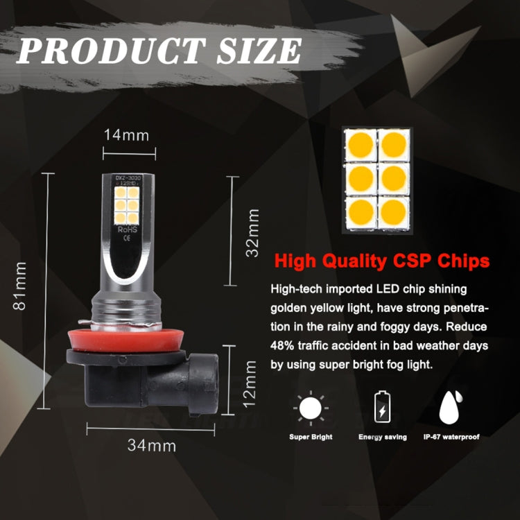 2 PCS H11 / H8 DC12V-24V / 12W / 3000K / 800LM 12LEDs SMD-3030 Car LED Fog Light (Yellow Light) - Fog / Driving Lights by PMC TechLife | Online Shopping South Africa | PMC TechLife