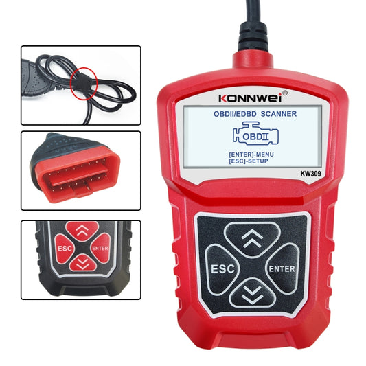 KONNWEI KW309 V309 V310 MS309 Code Reader OBD2 Scanner Diagnostic Tool(Red) - Code Readers & Scan Tools by KONNWEI | Online Shopping South Africa | PMC Jewellery | Buy Now Pay Later Mobicred