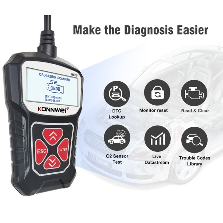 KONNWEI KW310 OBD Car Fault Detector Code Reader ELM327 OBD2 Scanner Diagnostic Tool(Black) - Code Readers & Scan Tools by KONNWEI | Online Shopping South Africa | PMC TechLife | Buy Now Pay Later Mobicred