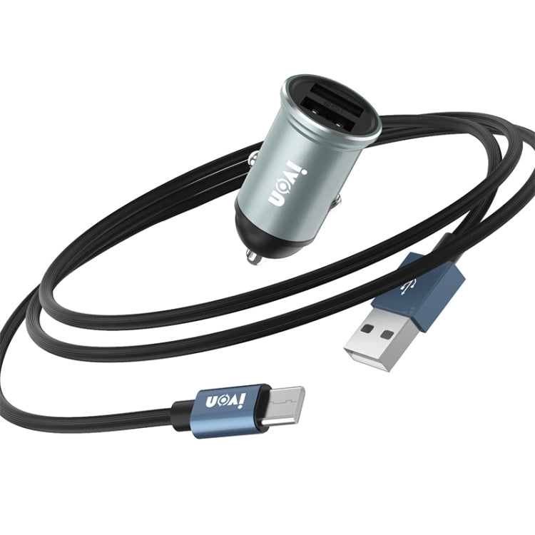 IVON CC37 15W 3.1A Dual USB Mini Car Charger + 1m USB to USB-C / Type-C Fast Charge Data Cable Set - Car Charger by IVON | Online Shopping South Africa | PMC TechLife