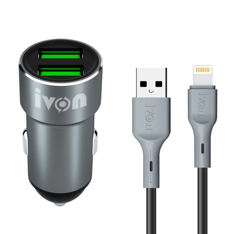 IVON CC38 2.4A Dual USB Car Charger + 1m USB to 8 Pin Fast Charge Data Cable Set - Car Charger by IVON | Online Shopping South Africa | PMC Jewellery | Buy Now Pay Later Mobicred