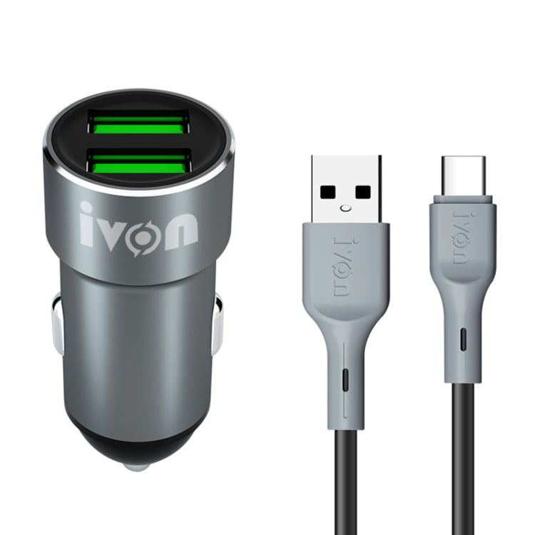 IVON CC38 2.4A Dual USB Car Charger + 1m USB to USB-C / Type-C Fast Charge Data Cable Set - Car Charger by IVON | Online Shopping South Africa | PMC TechLife | Buy Now Pay Later Mobicred