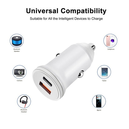 PD 20W USB-C / Type-C + QC 3.0 USB Interface Fast Charging Car Charger (White) - Car Charger by PMC Jewellery | Online Shopping South Africa | PMC Jewellery