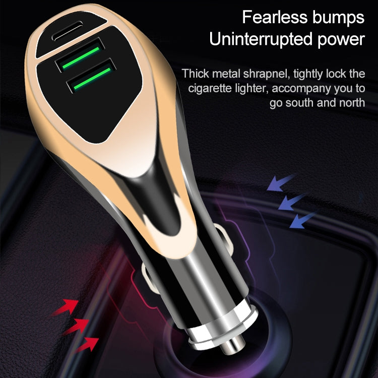 WLX-K1 QC3.0 Dual USB + Type-C Triple Car Charger (Gold) - Car Charger by PMC Jewellery | Online Shopping South Africa | PMC Jewellery