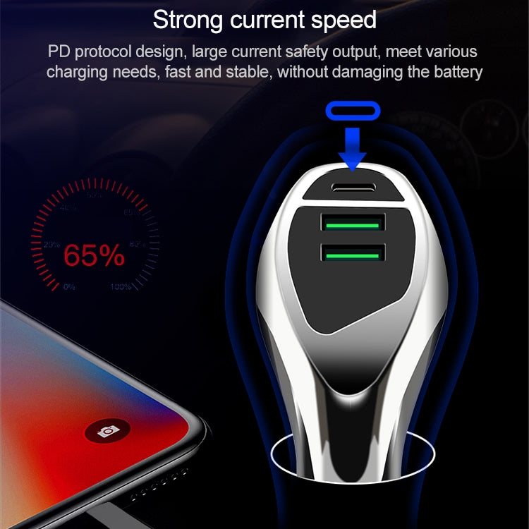 WLX-K1 QC3.0 Dual USB + Type-C Triple Car Charger (Silver) - Car Charger by PMC Jewellery | Online Shopping South Africa | PMC Jewellery