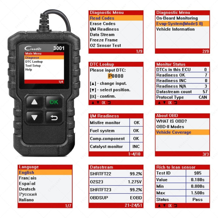 Launch Creader CR3001 Car Color Screen Code Reader OBD2 Fault Detector Diagnostic Tool - Code Readers & Scan Tools by PMC TechLife | Online Shopping South Africa | PMC TechLife
