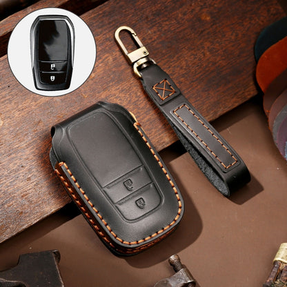 Hallmo Car Cowhide Leather Key Protective Cover Key Case for Toyota Corolla 2017 2-button(Black) - Car Key Cases by Hallmo | Online Shopping South Africa | PMC Jewellery | Buy Now Pay Later Mobicred