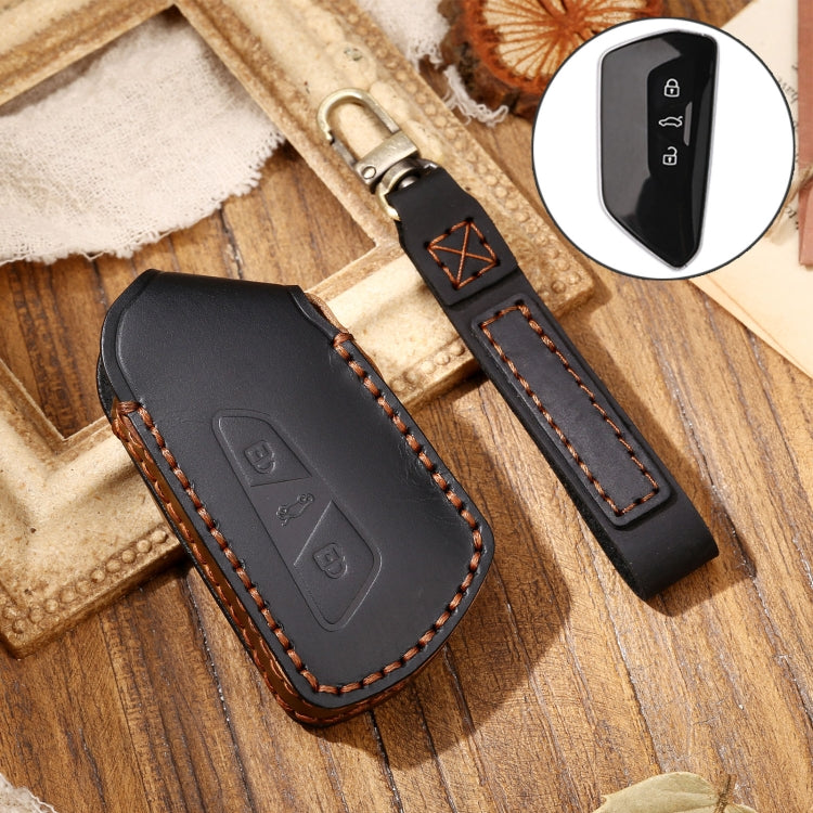 Hallmo Car Cowhide Leather Key Protective Cover Key Case for Volkswagen Golf 8(Black) - Car Key Cases by Hallmo | Online Shopping South Africa | PMC Jewellery | Buy Now Pay Later Mobicred