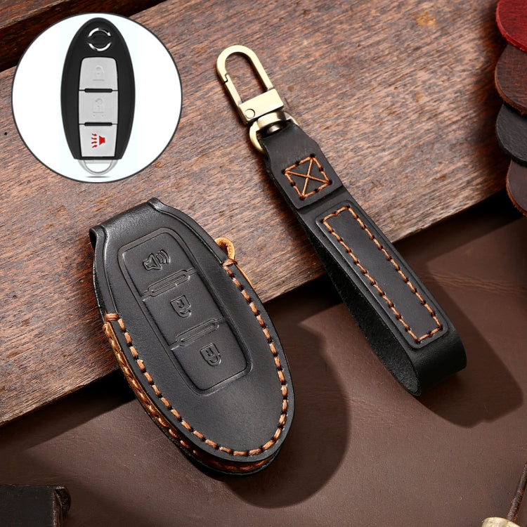 Hallmo Car Cowhide Leather Key Protective Cover Key Case for Nissan Sylphy 3-button Horn(Black) - Car Key Cases by Hallmo | Online Shopping South Africa | PMC Jewellery | Buy Now Pay Later Mobicred