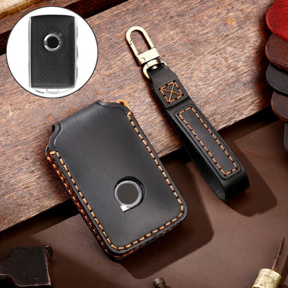 Hallmo Car Cowhide Leather Key Protective Cover Key Case for New Volvo(Black) - Car Key Cases by Hallmo | Online Shopping South Africa | PMC Jewellery | Buy Now Pay Later Mobicred