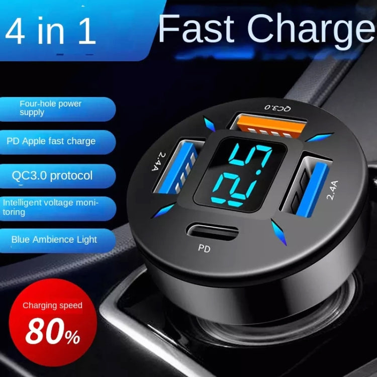 2pcs 4 in 1 USB 4.8A Digital Display Car Charger - Car Charger by PMC Jewellery | Online Shopping South Africa | PMC Jewellery