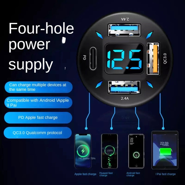2pcs 4 in 1 USB 4.8A Digital Display Car Charger - Car Charger by PMC TechLife | Online Shopping South Africa | PMC TechLife