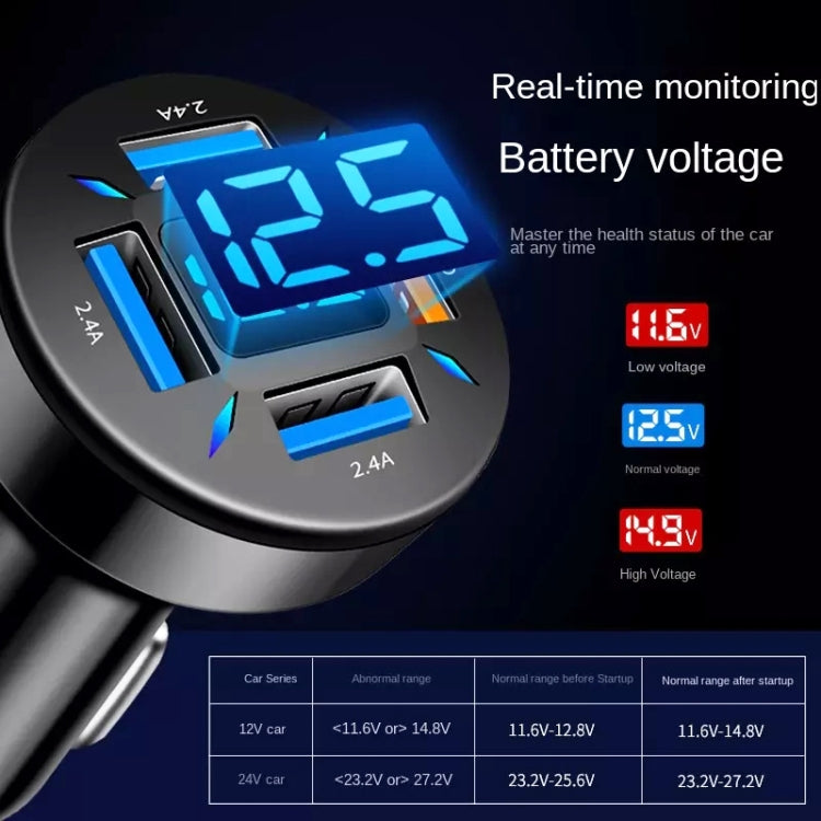2pcs 4 in 1 USB QC3.0 Digital Display Car Fast Charger - Car Charger by PMC TechLife | Online Shopping South Africa | PMC TechLife