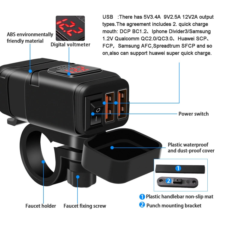 Universal Car Super Quick Dual Port USB Charger Power Outlet Adapter with LED Digital Voltmeter(Red Light) - DIY Modified Charger by PMC Jewellery | Online Shopping South Africa | PMC Jewellery