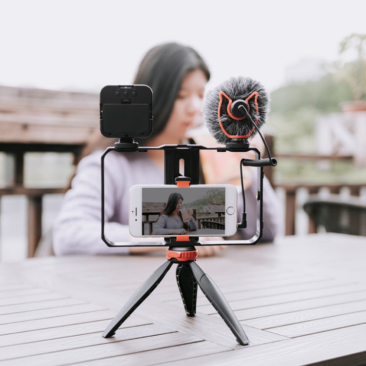 YELANGU PC204 YLG1801D Vlogging Live Broadcast LED Selfie Light Smartphone Video Rig Handle Stabilizer Bracket Kits with Microphone & Tripod - Camera Cage by YELANGU | Online Shopping South Africa | PMC Jewellery | Buy Now Pay Later Mobicred