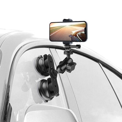 Dual Suction Cup Mount Phone Holder with Tripod Adapter & Steel Tether & Safety Buckle(Black) - Car Holders by PMC Jewellery | Online Shopping South Africa | PMC Jewellery