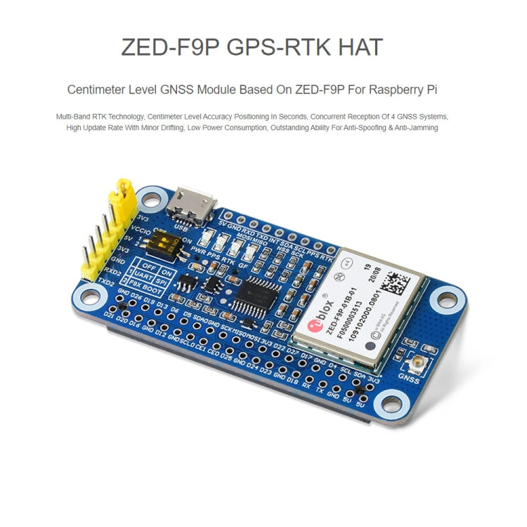 Waveshare ZED-F9P GPS-RTK HAT Centimeter Level Accuracy Multi-Band RTK Differential GPS Module for Raspberry Pi - free shipping - PMC TechLife - Order now!