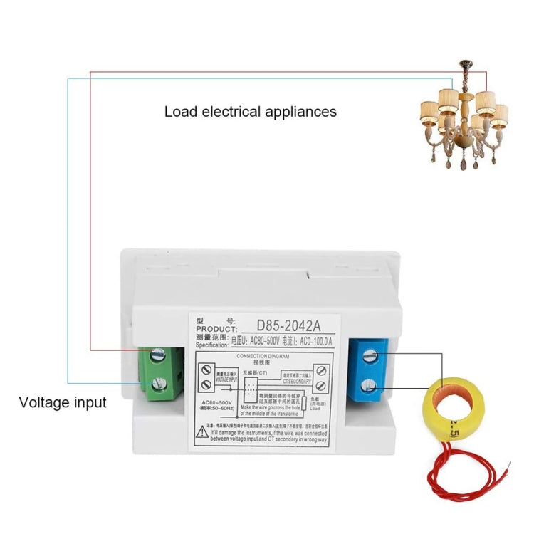 D85-2042A 110V 220V 380V 100A Digital AC Voltmeter Ammeter Current Amps Volt Meter LCD Panel Monitor (Black) - Current & Voltage Tester by PMC Jewellery | Online Shopping South Africa | PMC Jewellery