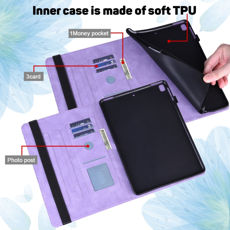 For Amazon Kindle Fire HD 10 2016/2017/2018/2019 Peacock Embossed Pattern TPU + PU Horizontal Flip Leather Case with Holder & Card Slots & Wallet & Sleep / Wake-up Function(Purple) - free shipping - PMC TechLife - Order now!